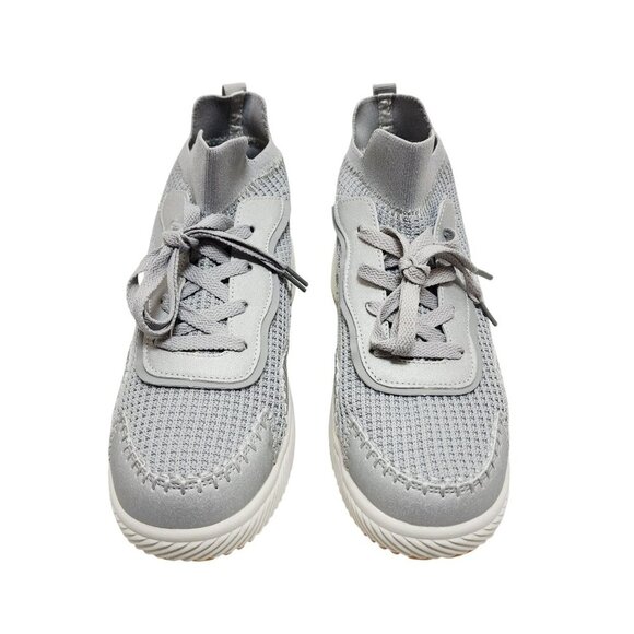 Knitted Womens Gray High-Top Sneakers With Lace-Up Closure Size 7.5 - Picture 3 of 12